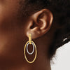 14k Two-tone Polished Diamond-cut Oval Dangle Post Earrings