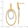 14k Two-tone Polished Diamond-cut Oval Dangle Post Earrings