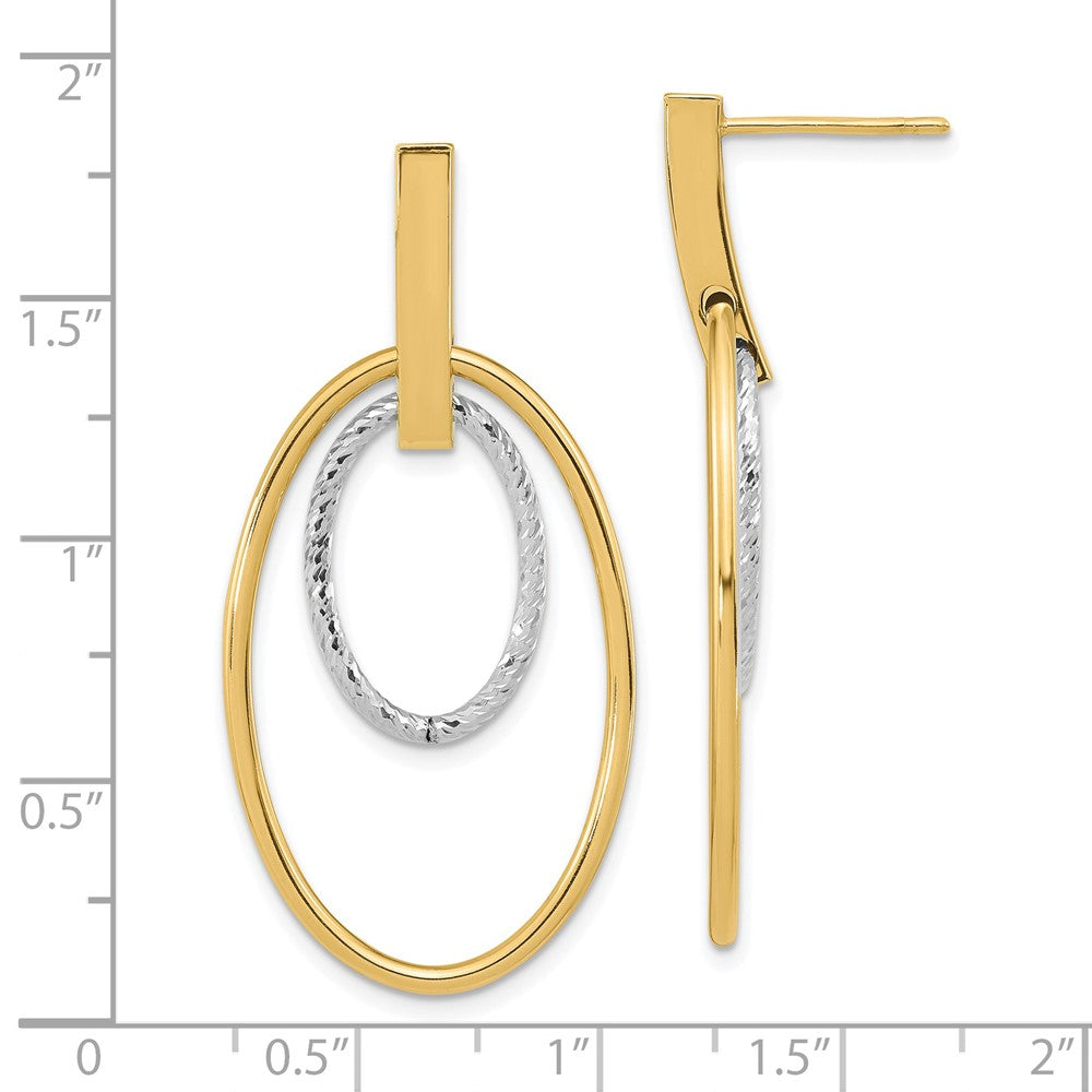 14k Two-tone Polished Diamond-cut Oval Dangle Post Earrings