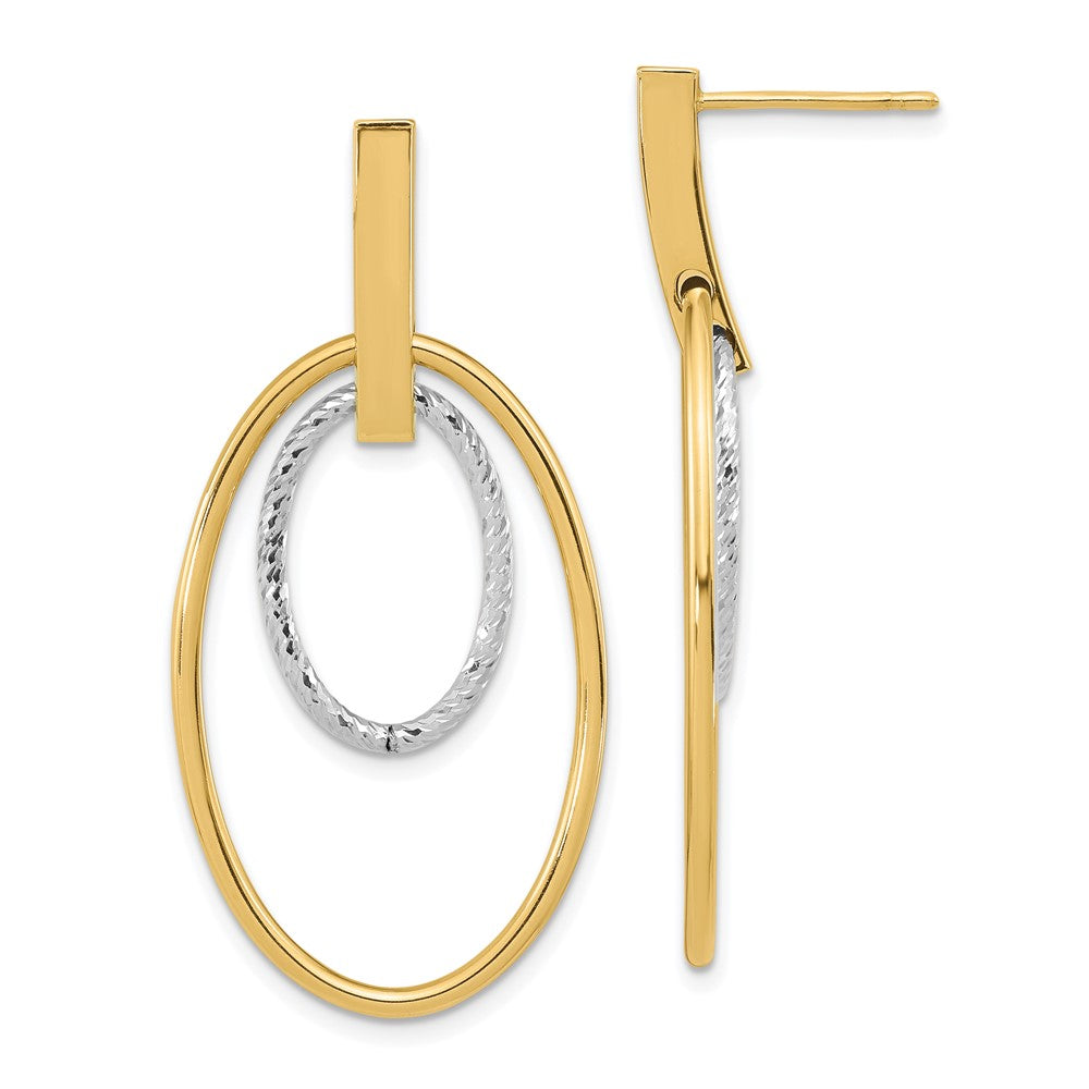 14k Two-tone Polished Diamond-cut Oval Dangle Post Earrings