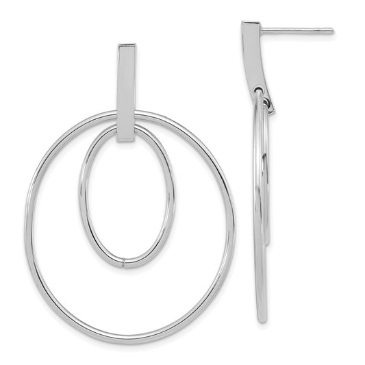14k White Gold Polished Ovals Dangle Post Earrings