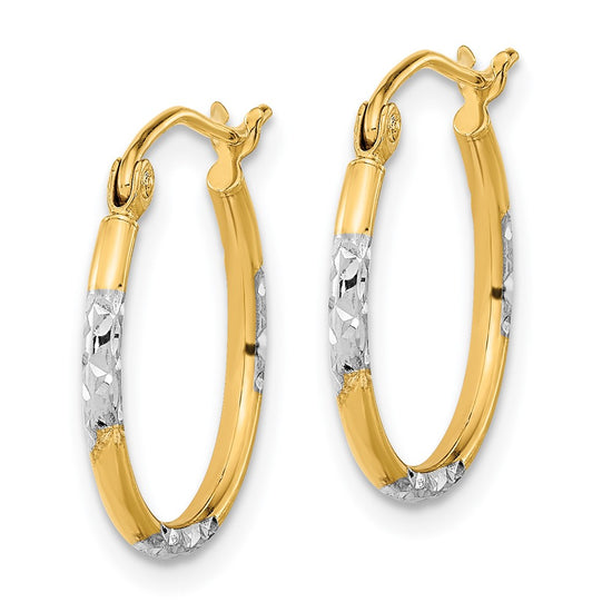 Gold & Rhodium Polish Diamond-cut Tube Hoop Earrings