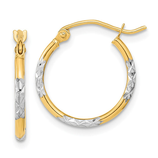 Gold & Rhodium Polish Diamond-cut Tube Hoop Earrings