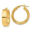 14K 5.5x22mm Polished and Textured Inside Tube Hoop Earrings
