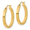14K 3x27mm Polished with Textured Edge Tube Hoop Earrings