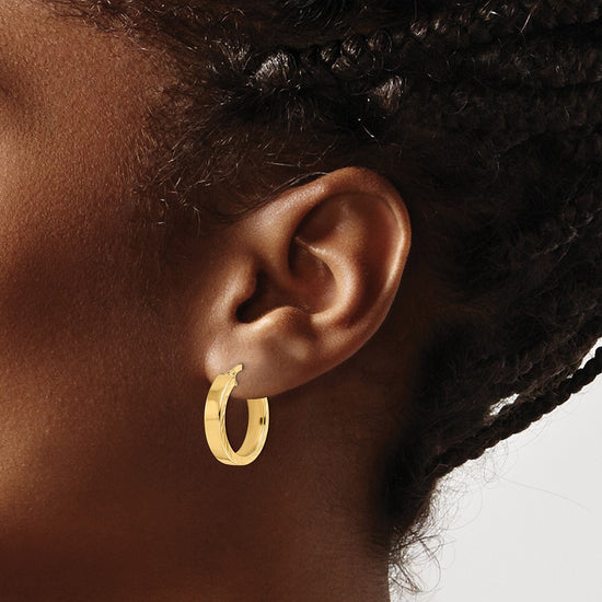 14K 4x18mm Polished with Diamond-Cut Edge Tube Hoop Earrings