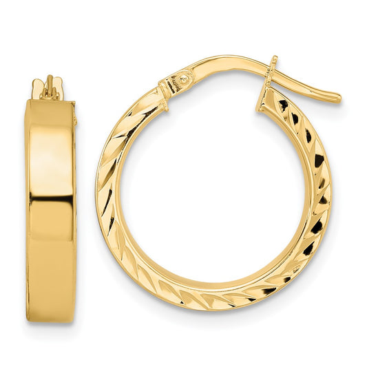14K 4x18mm Polished with Diamond-Cut Edge Tube Hoop Earrings