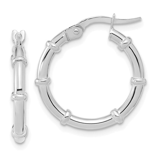 14K White Polished Fancy Hoop Earrings