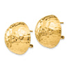 Gold Hammered Button Omega Back Earrings