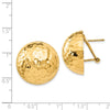 Gold Hammered Button Omega Back Earrings