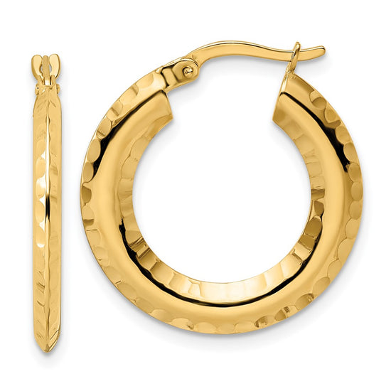 14k Polished Diamond-cut Knife-edge 2x23mm Round Hoop Earrings