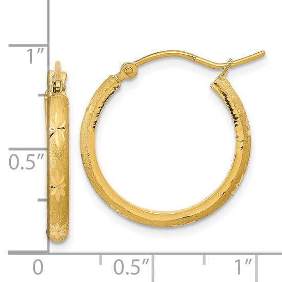 14K Polished and Satin Diamond-cut Hoop Earrings