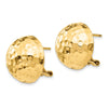 Gold Hammered Button Omega Back Earrings