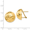 Gold Hammered Button Omega Back Earrings