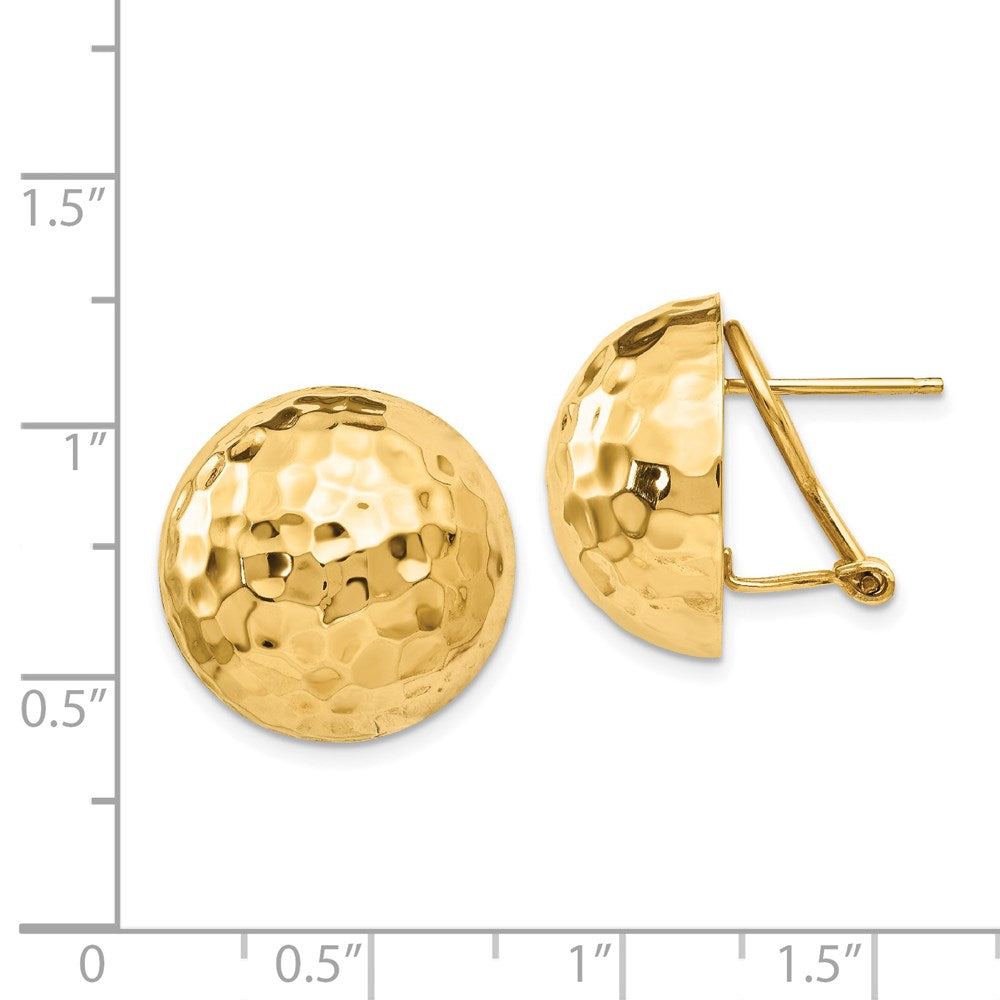 Gold Hammered Button Omega Back Earrings