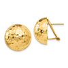 Gold Hammered Button Omega Back Earrings