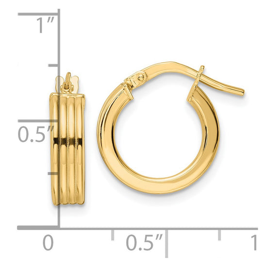 14K Polished Textured  Hoop Earrings