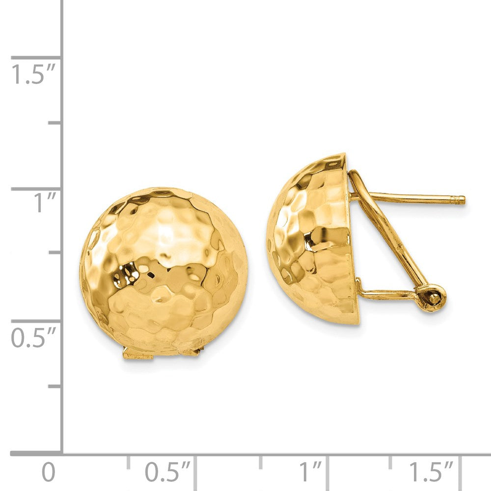 Gold Hammered Button Omega Back Earrings