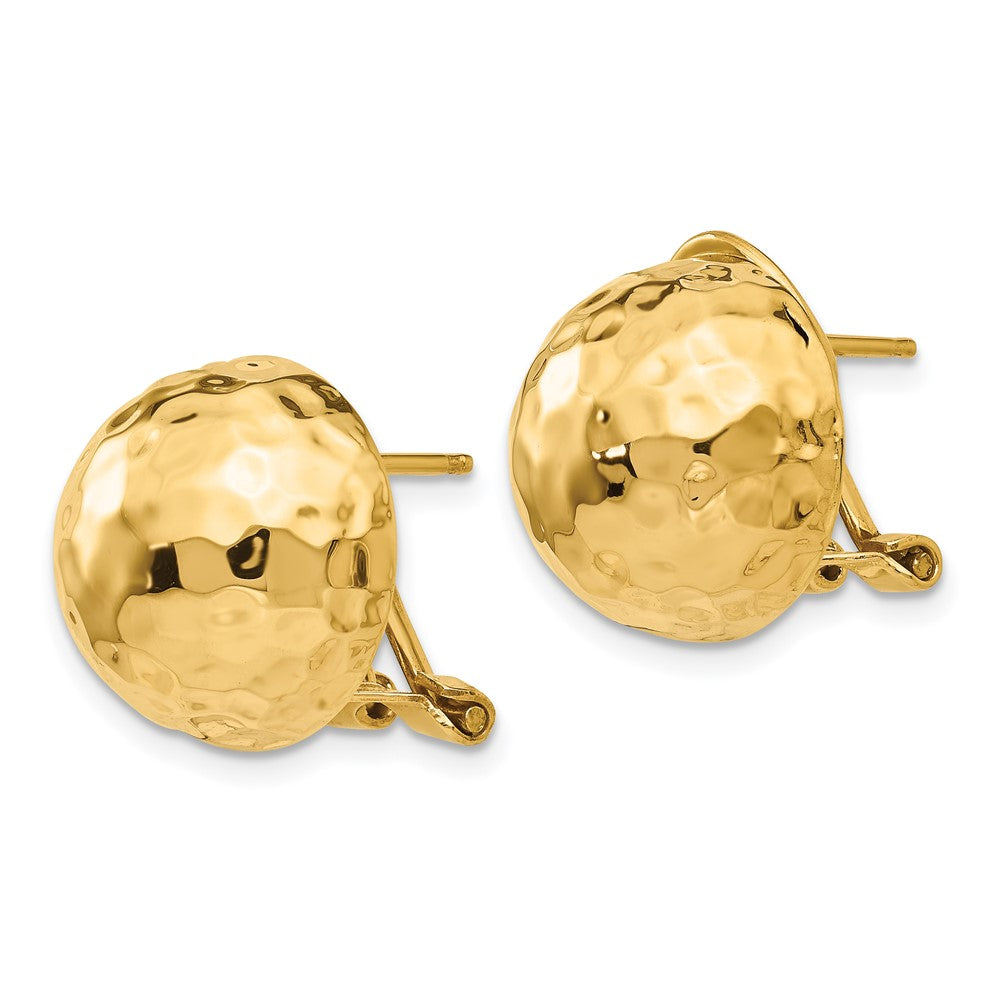 Gold Hammered Button Omega Back Earrings