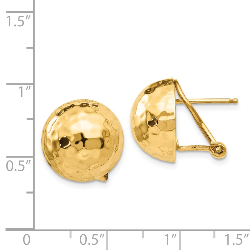 Gold Hammered Button Omega Back Earrings