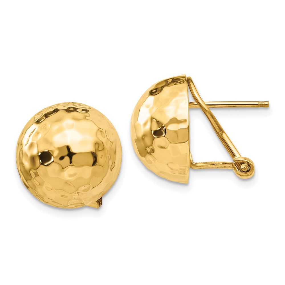 Gold Hammered Button Omega Back Earrings