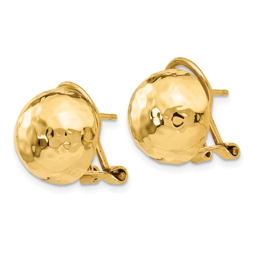 Gold Hammered Button Omega Back Earrings