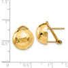Gold Hammered Button Omega Back Earrings