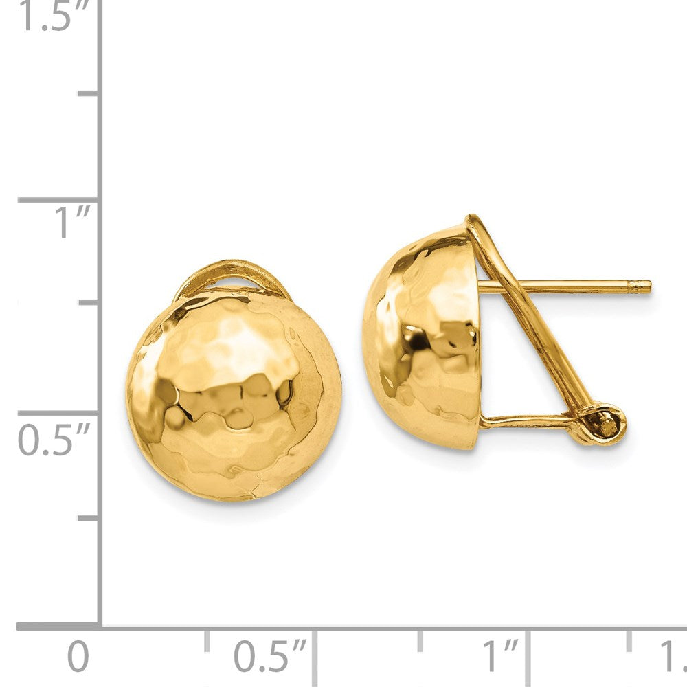 Gold Hammered Button Omega Back Earrings