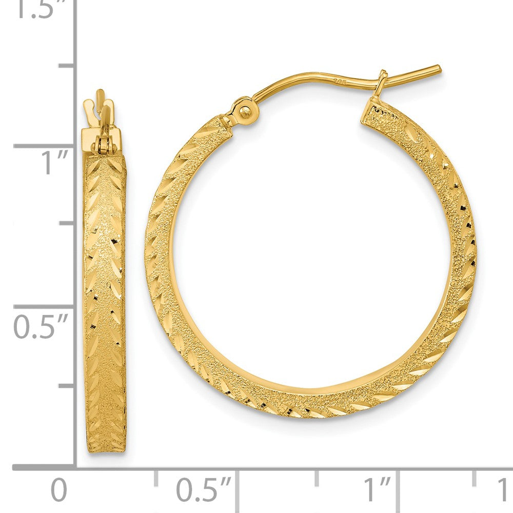 14K 3x26mm Polished Satin Diamond-cut Fancy Hoop Earrings