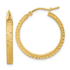 14K 3x26mm Polished Satin Diamond-cut Fancy Hoop Earrings