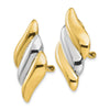 14k and White Rhodium Diagonal Ribbed Omega Back Non-pierced Earrings