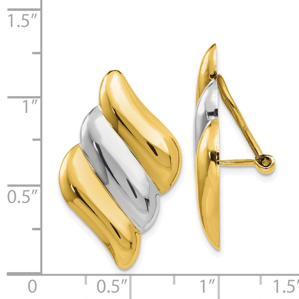 14k and White Rhodium Diagonal Ribbed Omega Back Non-pierced Earrings