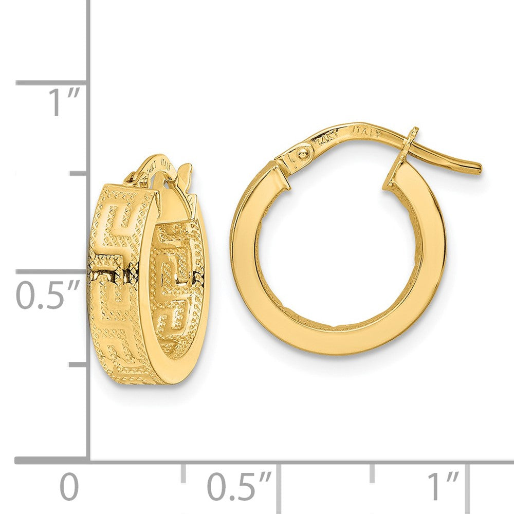 4mm Gold Textured Greek Key Hoop Earrings