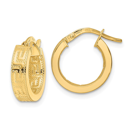 4mm Gold Textured Greek Key Hoop Earrings