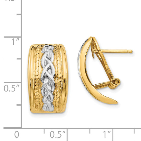 14k and White Rhodium 11.5x20mm Polished Braided Omega Back Post Earrings