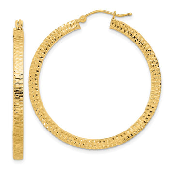 14K Polished & Hammered Hoop Earrings