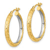 3mm Gold White Rhodium Diamond-cut Hoop Earrings