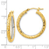 3mm Gold White Rhodium Diamond-cut Hoop Earrings