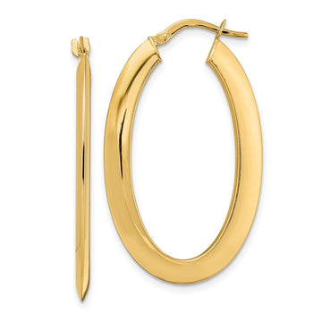 14K 2.1x38mm Polished Oval Knife-Edge Hoop Earrings