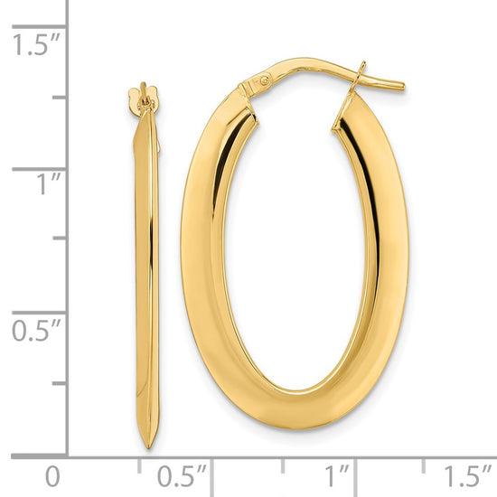 14K 2.1x33mm Polished Oval Knife-Edge Hoop Earrings