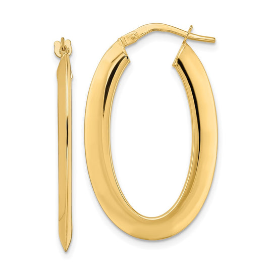 Gold Knife Edge Oval Hoop Earrings