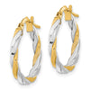 2mm Gold Rhodium Twisted Square Tube Hoop Earrings