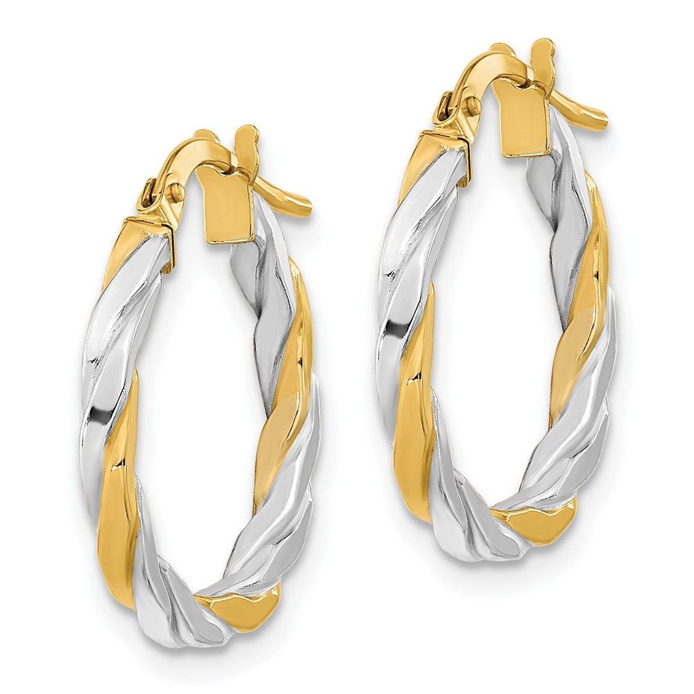 2mm Gold Rhodium Twisted Square Tube Hoop Earrings