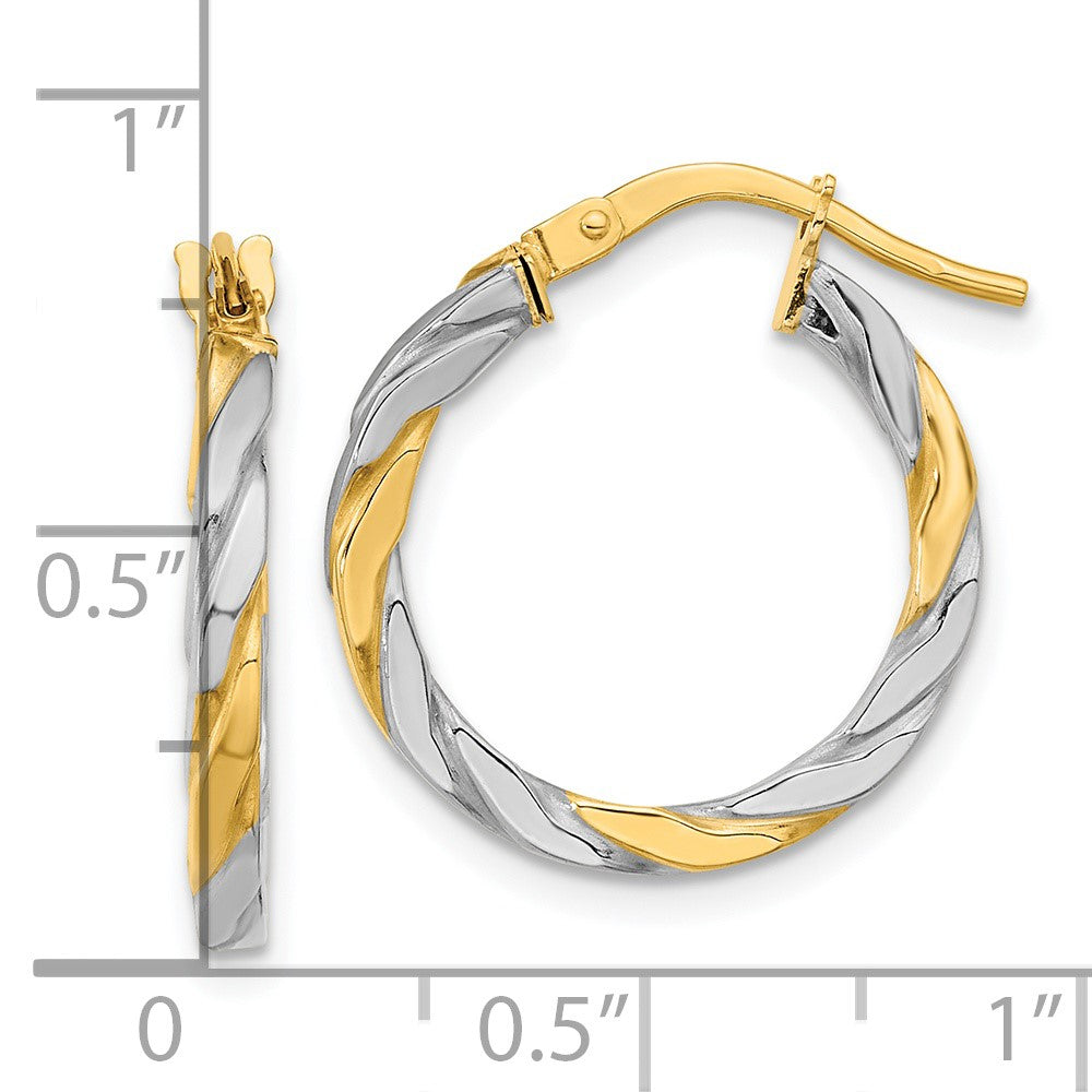 2mm Gold Rhodium Twisted Square Tube Hoop Earrings