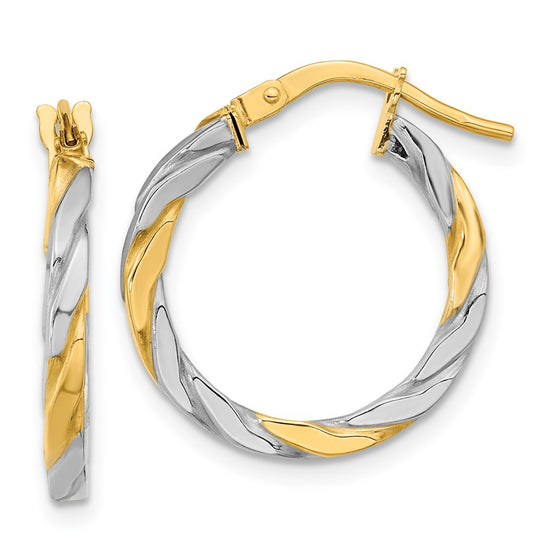 2mm Gold Rhodium Twisted Square Tube Hoop Earrings