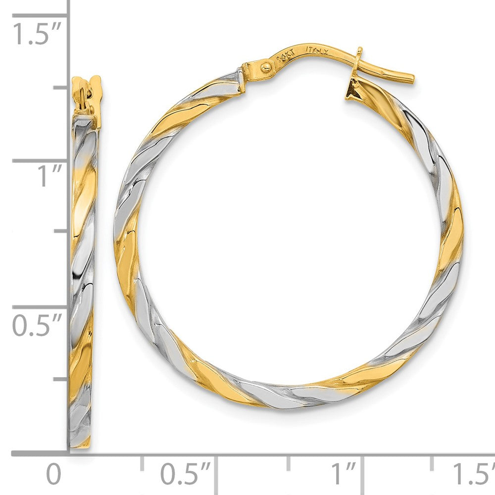 2mm Gold Rhodium Twisted Square Tube Hoop Earrings