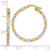 14K & White Rhodium Polished & Twist Hoop Earrings