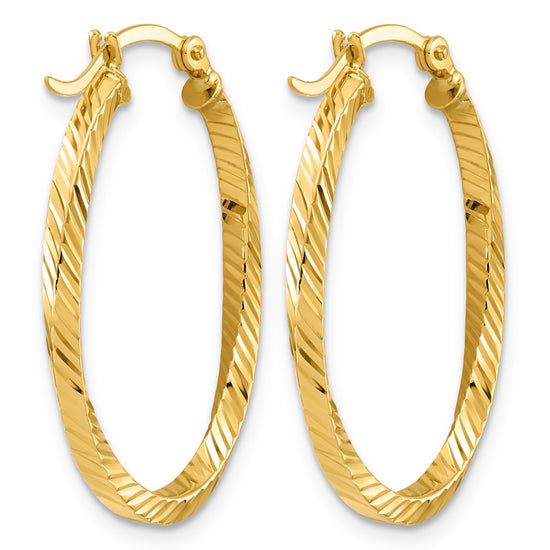 2.5mm Gold Twisted Tube Oval Hoop Earrings