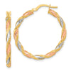3mm Gold White & Rhodium Twisted Hoop Earrings