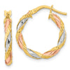 3mm Gold White & Rhodium Twisted Hoop Earrings